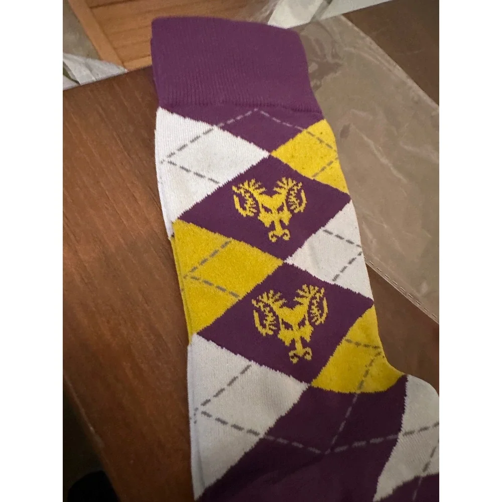 West Chester University WCU Golden Rams Argyle Dress Socks Purple Gold Crew - Picture 3 of 3